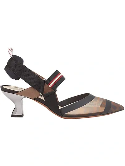 Fendi Colibri Runway Mesh Ff Slingback Pumps In Black Multi