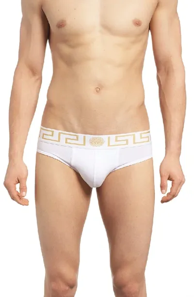 Versace Iconic Stretch Cotton Low-rise Briefs In White