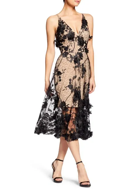 Dress The Population Audrey Embroidered Fit & Flare Dress In Black,nude