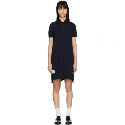 Thom Browne Polo Dress With Tricolor Stripes In Navy