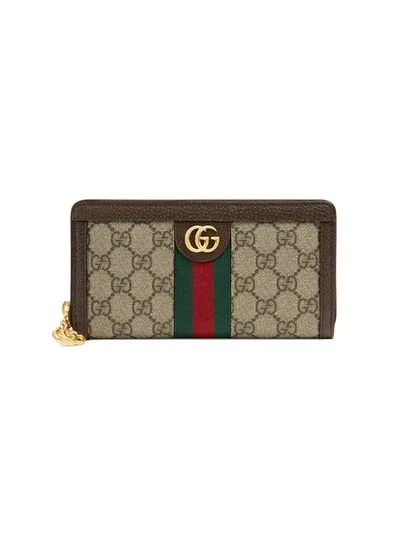 Gucci Beige Ophidia Gg Zip Around Wallet In Taupe