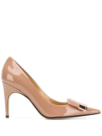 Sergio Rossi Sr1 Logo-plaque 75mm Pumps In Nude And Neutrals