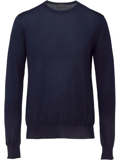 Prada Knitted Crew Neck Sweater In Grey