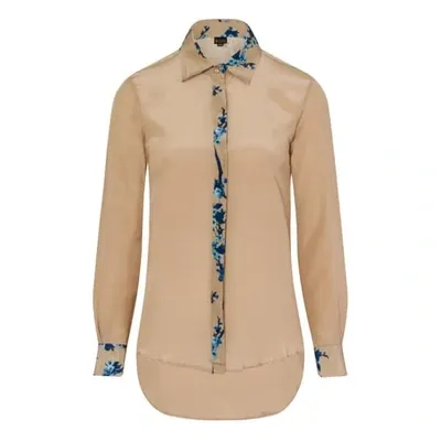 Sophie Cameron Davies Beige Printed Classic Silk Shirt