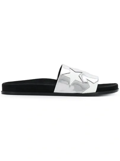 Stella Mccartney Metallic Silver And White Star Embellished Slides