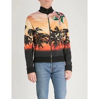 Valentino Palm-tree Print Cotton-jersey Bomber Jacket In Multi