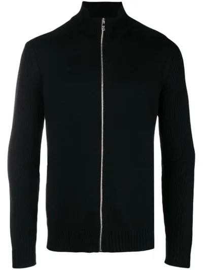 Prada High Neck Zip Front Cardigan In Black