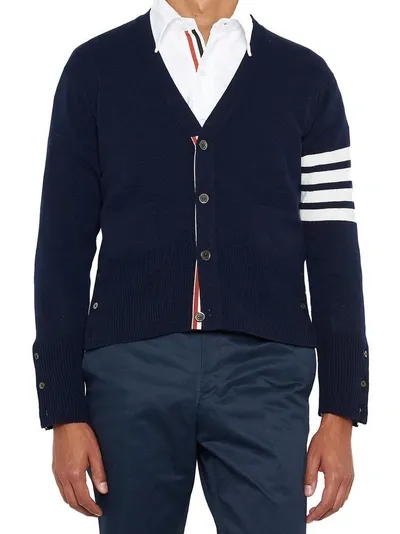 Thom Browne Four Bar Cashmere Cardigan In Blue