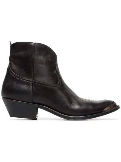 Golden Goose Young Leather Cowboy Ankle Boots In Black