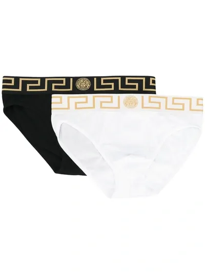 Versace Stretch-cotton Briefs - Set Of Two In Black White