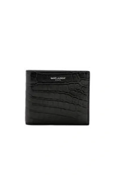 Saint Laurent Matte Croc Billfold Wallet In Black