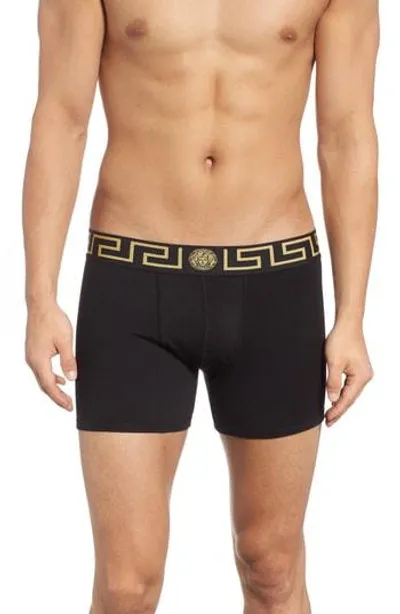 Versace Two-pack Greca Border Trunks In Black Gold