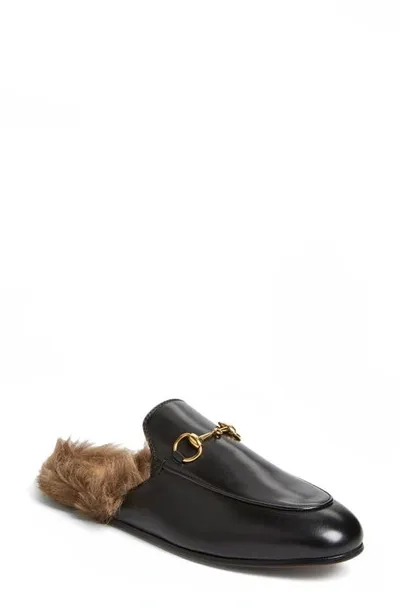 Gucci Princetown Horsebit-detailed Shearling-lined Leather Slippers In Black