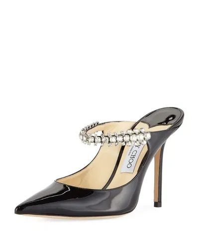 Jimmy Choo Bing Patent Jeweled Mules In Black