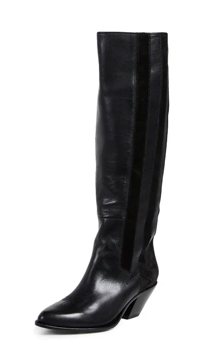 Golden Goose Nebbia Suede-paneled Embroidered Leather Knee Boots In Black