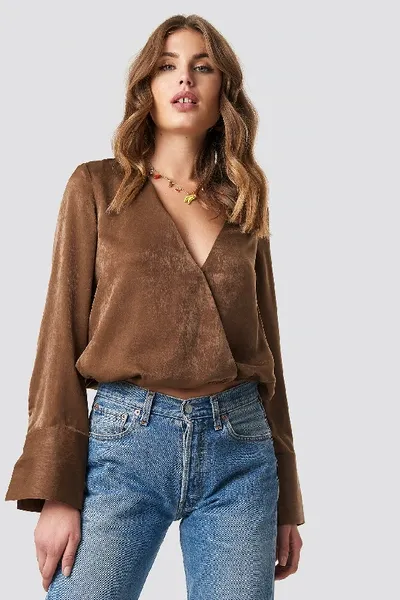 Na-kd Wrap Satin Top - Brown