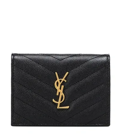 Saint Laurent Grey Small Monogramme Envelope Wallet In Black