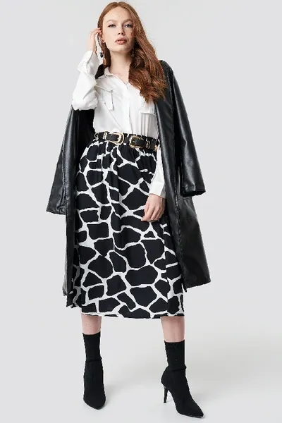 Na-kd Giraffe Print Midi Skirt - Black In Black/white