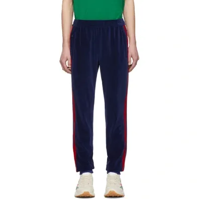 Gucci Stripe Web Detail Chenille Track Pants In Blue