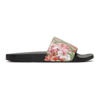 Gucci Multicolor Floral Gg Supreme Slides In Neutral