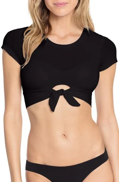 Robin Piccone Ava Solid Cropped T-shirt Bikini Top In Black