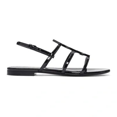 Saint Laurent Black Patent Cassandra Open Sandals In Nero