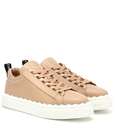 Chloé Lauren Scalloped Leather Sneakers In Beige