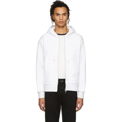 Thom Browne Back Tricolour Stripe Cotton Zip-up Hoodie In White