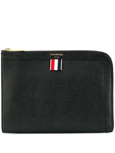 Thom Browne Pebbled Mini Gusset Folio In Black