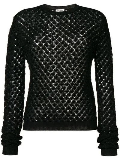 Saint Laurent Glittery Crochet Jumper In Black