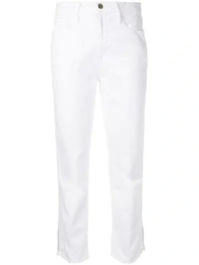 Frame Le Beau Cropped Distressed High-rise Slim-leg Jeans In White