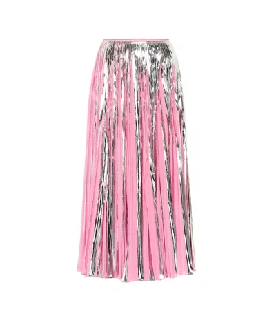 Marni Pleated Metallic Coated-crepe De Chine Midi Skirt In Pink