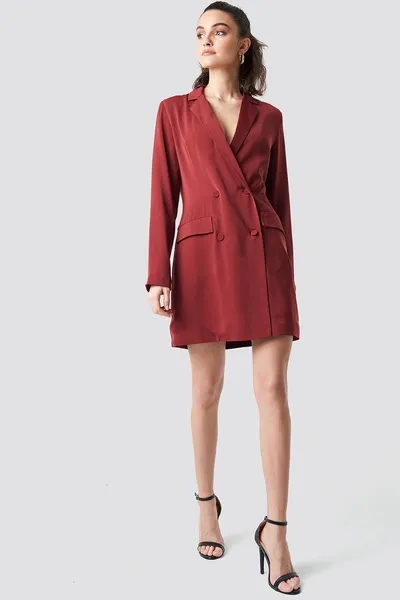 Na-kd Double Breasted Blazer Dress - Red In Dark Burgundy