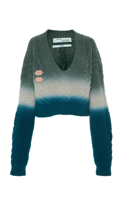 Off-white Wool-cashmere Tie-dye V-neck Sweater In Multicoloured