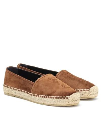 Saint Laurent Logo-embroidered Suede Espadrilles In Brown