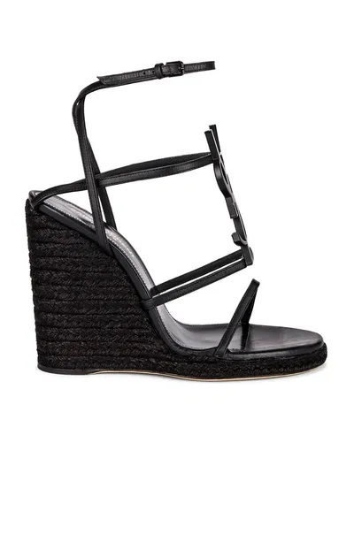 Saint Laurent Cassandra Espadrille Wedge In Black