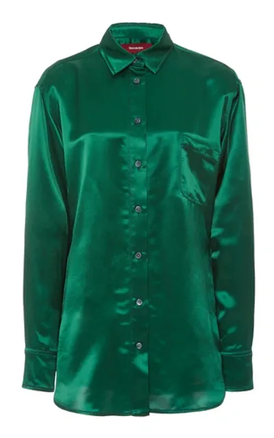 Sies Marjan Sander Collared Cuffed Satin Shirt In Green