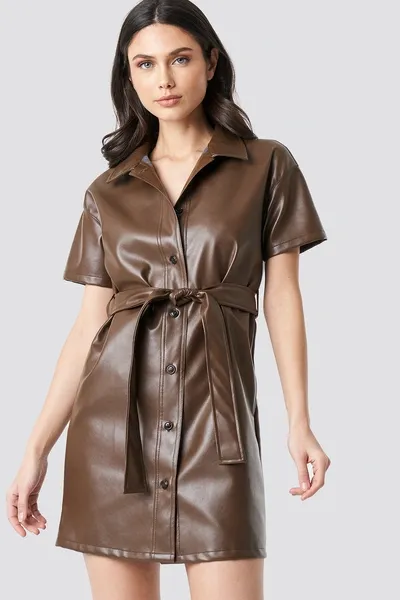 Na-kd Pu Belted Shirt Dress Brown