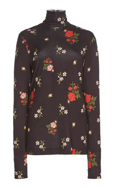 Simone Rocha Floral-embroidered Stretch-jersey Turtleneck Top In Multicolor