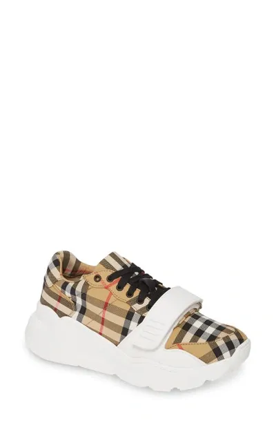 Burberry Beige Check Regis Sneakers In Archive Beige