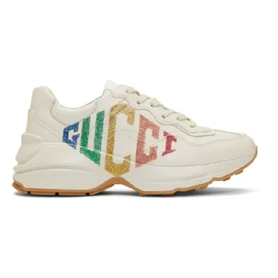 Gucci Rhyton Metallic Logo-print Leather Sneakers In Mystic White