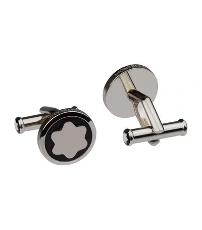 Montblanc Onyx-inlay Round Cuff Links, Black In Silver