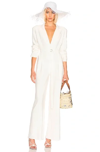 Norma Kamali Single Breasted Straight Leg Jumpsuit In Ivory