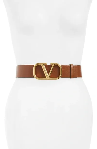 Valentino Garavani 70mm Go Logo Reversible Leather Belt In Beige Black