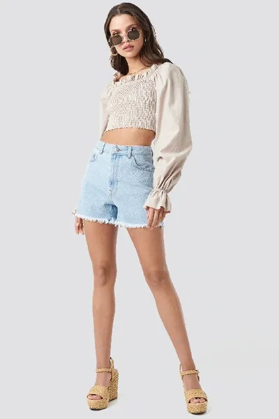 Na-kd High Waist Raw Hem Denim Shorts Blue