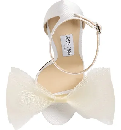 Jimmy Choo Aveline 100 Bow-embellished Grosgrain Sandals In Latte