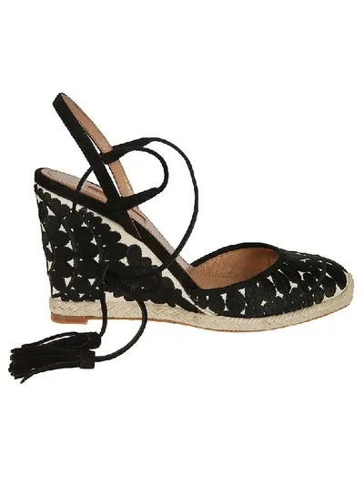 Aquazzura Fez 85 Natural Canvas Black Embroidered Espadrilles