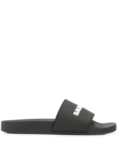 Balenciaga Piscine Logo-embossed Rubber Slides In Black