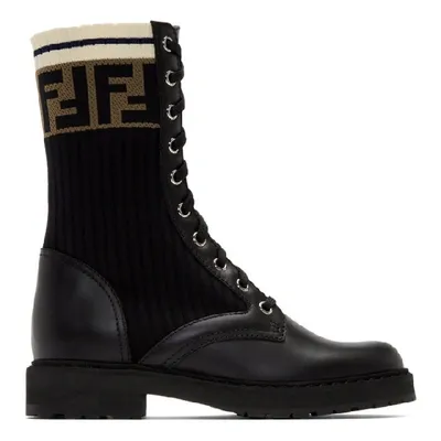 Fendi Black Rockoko Combat Boots In Multi