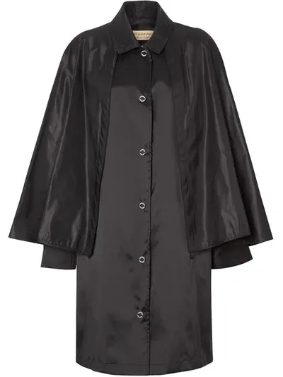 Burberry Cape Detail Belted Coat In Black